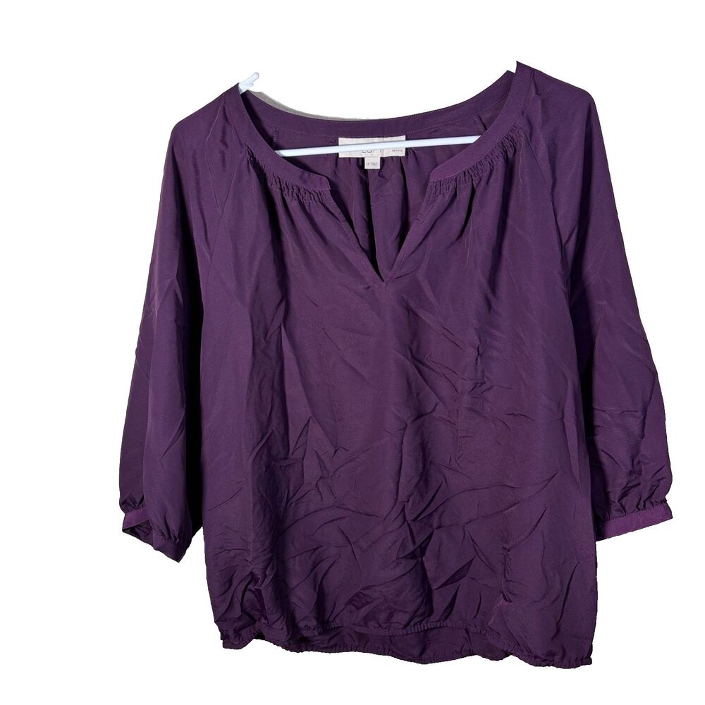 Loft Blouse Women's Petite Large V-Neck 3/4 Sleeve Purple Lightweight Top Shirt